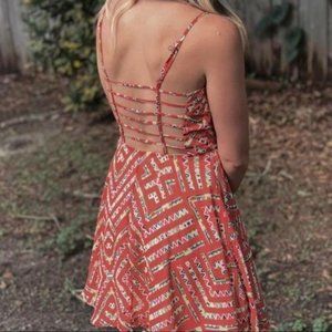 Fire Los Angeles Women Fit & Flare Dress FDW004804 Caged Back Geometric Orange M